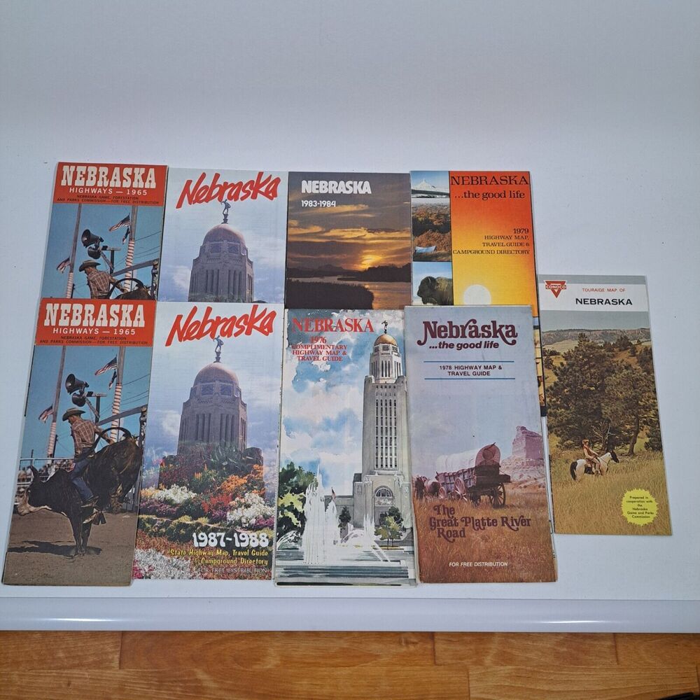 1960s 70s 80s VTG Nebraska Travel Road Map Highways Lot 9 Travel Guide Ephemera